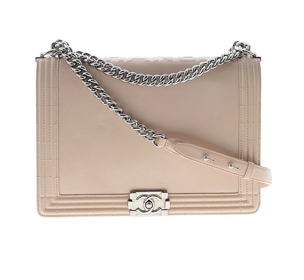 Chanel Reverso Large Boy Bag Pink Patent Ruthenium Chain Authentic